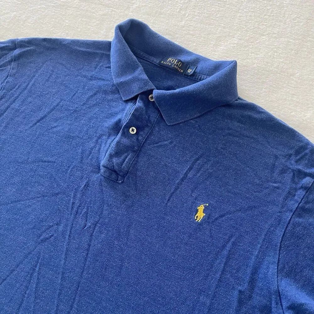 Polo Ralph Lauren Pima‎ Soft Touch Sz 2XB Big Men’s Polo Shirt Blue 100% Cotton